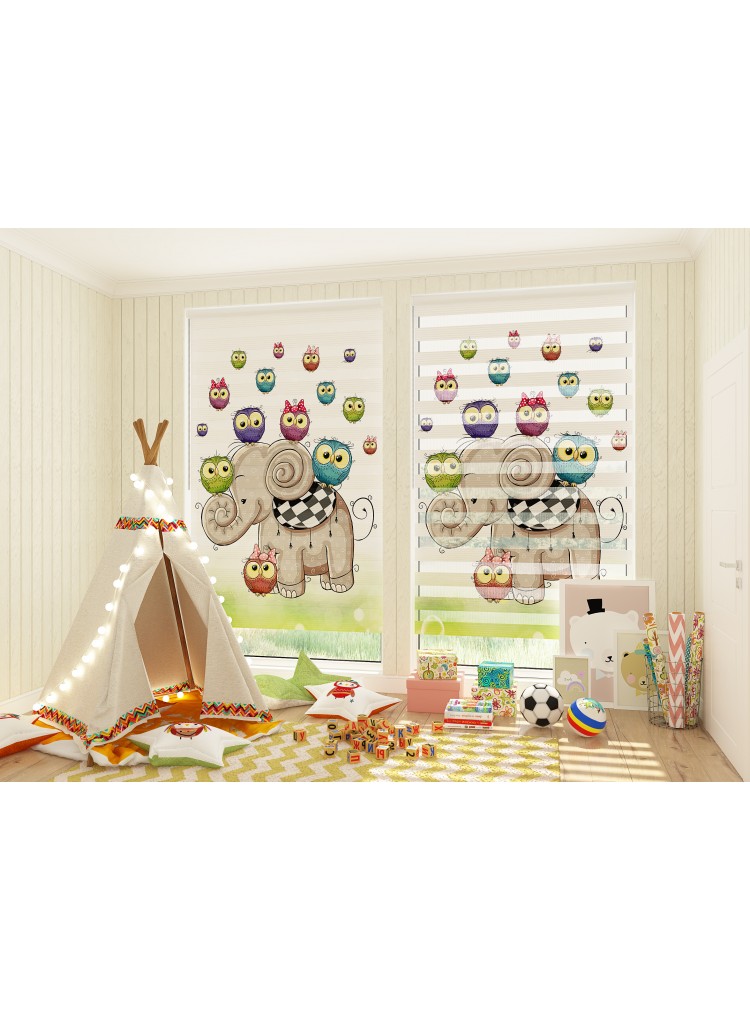 ZEBRA PERDE RENKLİ BAYKUŞ YAVRU FİL